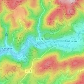 Topografische kaart Gleierbrück, hoogte, reliëf