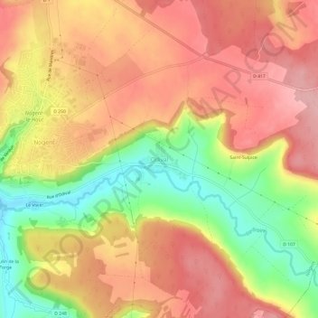 Topografische kaart Odival, hoogte, reliëf