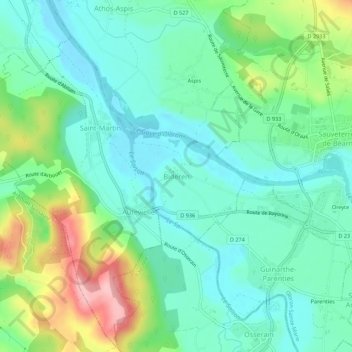 Topografische kaart Bideren, hoogte, reliëf
