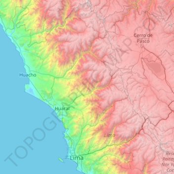 Topografische kaart Provincia de Huaral, hoogte, reliëf