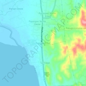 Topografische kaart Payocpoc Sur, hoogte, reliëf