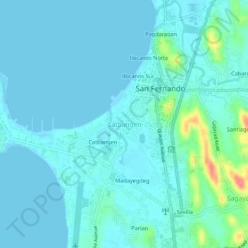 Topografische kaart Catbangen, hoogte, reliëf
