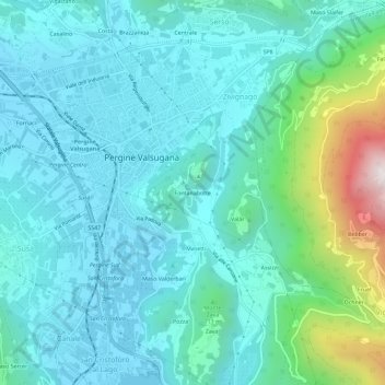 Topografische kaart Fontanabotte, hoogte, reliëf