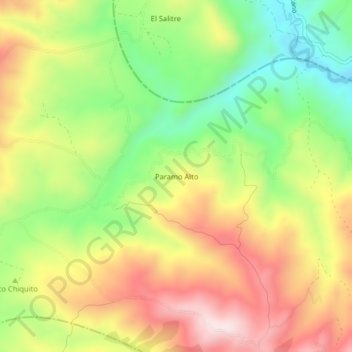 Topografische kaart Paramo Alto, hoogte, reliëf