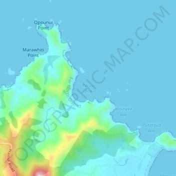 Topografische kaart Parua Bay, hoogte, reliëf