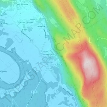 Topografische kaart Bonnard, hoogte, reliëf