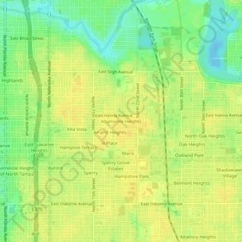 Topografische kaart Altamonte Heights, hoogte, reliëf
