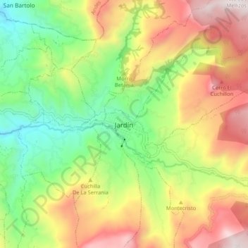 Topografische kaart Jardín, hoogte, reliëf