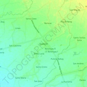 Topografische kaart Quezon, hoogte, reliëf