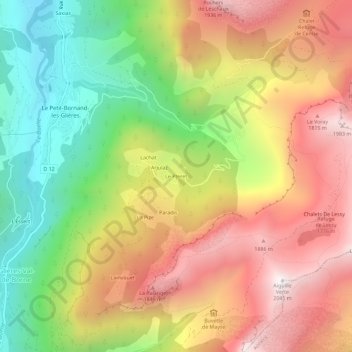 Topografische kaart Le Pteret, hoogte, reliëf