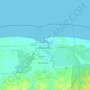 Topografische kaart Distrikt Paramaribo, hoogte, reliëf