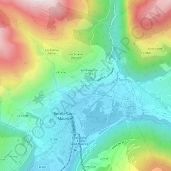 Topografische kaart La Cote, hoogte, reliëf