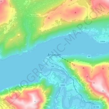 Topografische kaart Åndalsnes, hoogte, reliëf