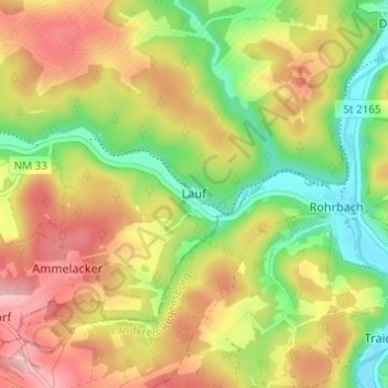 Topografische kaart Lauf, hoogte, reliëf