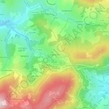 Topografische kaart La Guillotière, hoogte, reliëf