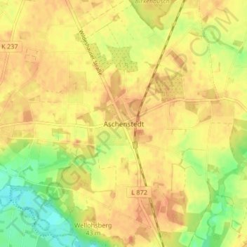 Topografische kaart Aschenstedt, hoogte, reliëf