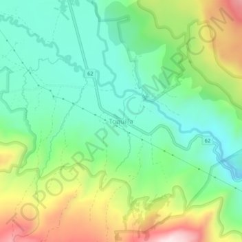 Topografische kaart Toquilla, hoogte, reliëf