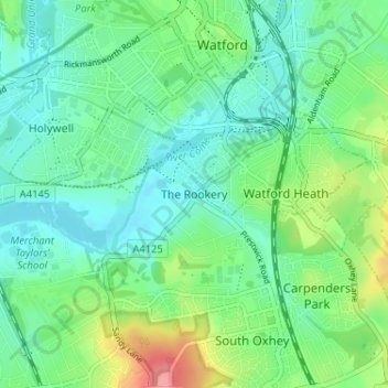 Topografische kaart The Rookery, hoogte, reliëf