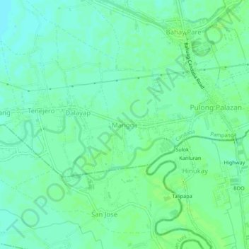 Topografische kaart Mangga, hoogte, reliëf