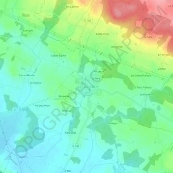 Topografische kaart Le Gorvello, hoogte, reliëf
