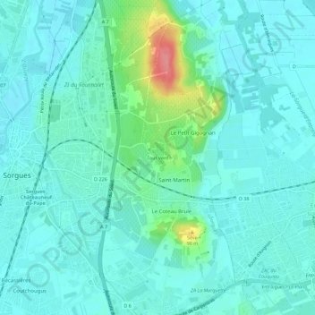 Topografische kaart Tout Vent, hoogte, reliëf