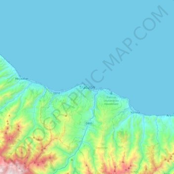 Topografische kaart Trabzon, hoogte, reliëf