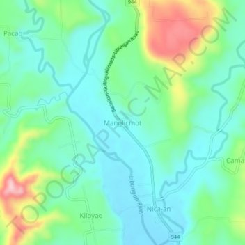 Topografische kaart Manglicmot, hoogte, reliëf