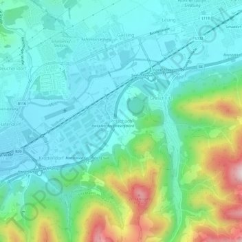 Topografische kaart Pötschach, hoogte, reliëf
