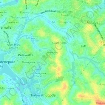 Topografische kaart Pelwaththa, hoogte, reliëf