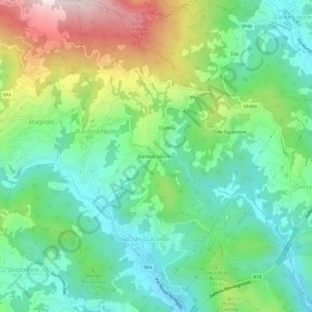Topografische kaart Bardino Vecchio, hoogte, reliëf