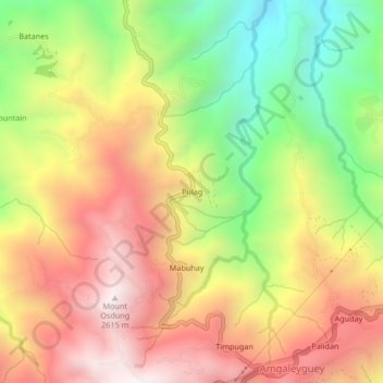 Topografische kaart Pulag, hoogte, reliëf