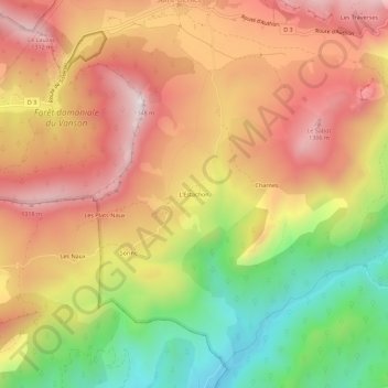 Topografische kaart L'Estachon, hoogte, reliëf