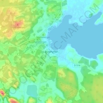 Topografische kaart Buskhyttan, hoogte, reliëf