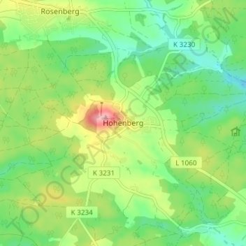 Topografische kaart Hohenberg, hoogte, reliëf