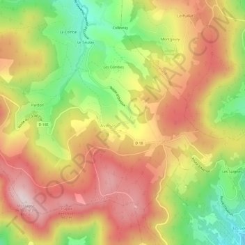 Topografische kaart L'Aubépin, hoogte, reliëf