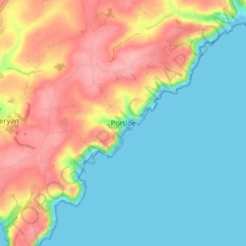 Topografische kaart Portloe, hoogte, reliëf