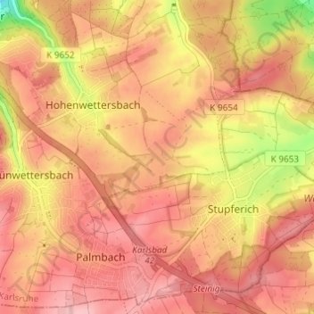 Topografische kaart Hohenwettersbach, hoogte, reliëf