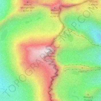 Topografische kaart Mount Whitney, hoogte, reliëf