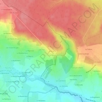 Topografische kaart L'Ecottay, hoogte, reliëf