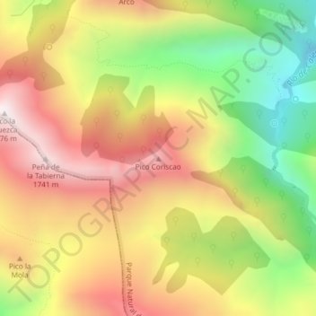 Topografische kaart Pico Coriscao, hoogte, reliëf