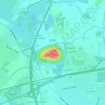 Topografische kaart Halde Pattberg, hoogte, reliëf