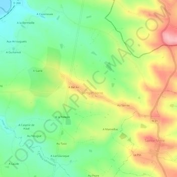 Topografische kaart A Lamothe, hoogte, reliëf