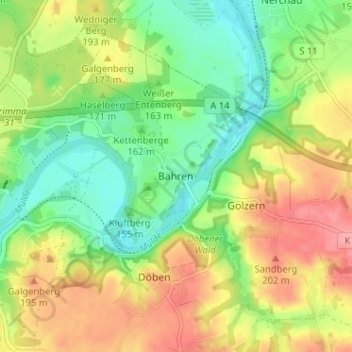 Topografische kaart Bahren, hoogte, reliëf