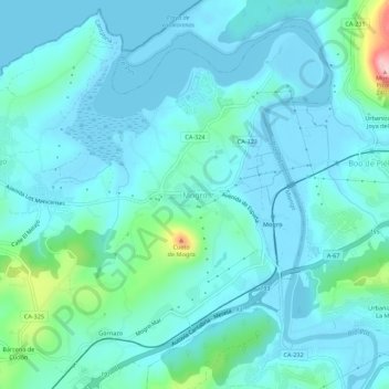 Topografische kaart Mogro, hoogte, reliëf