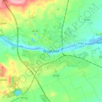 Topografische kaart Drogheda, hoogte, reliëf