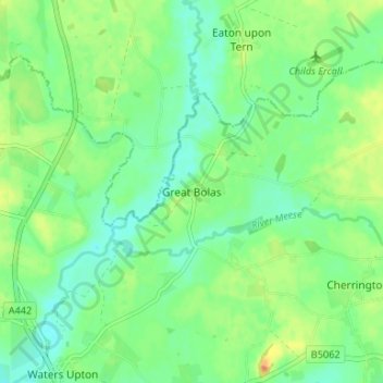 Topografische kaart Great Bolas, hoogte, reliëf