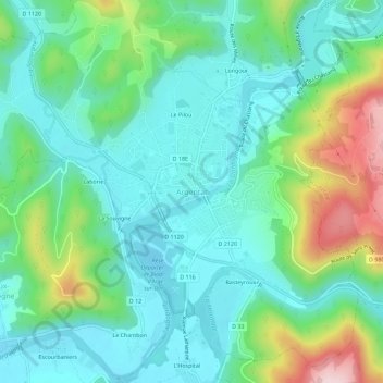 Topografische kaart Argentat, hoogte, reliëf