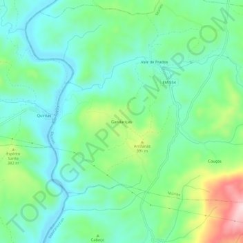 Topografische kaart Gandariças, hoogte, reliëf