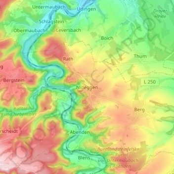 Topografische kaart Nideggen, hoogte, reliëf