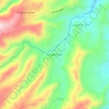 Topografische kaart Tutupali Chico, hoogte, reliëf